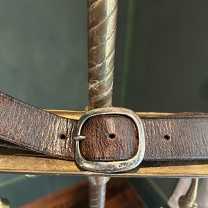 John Varvatos Distressed Leather Belt Oval Buckle